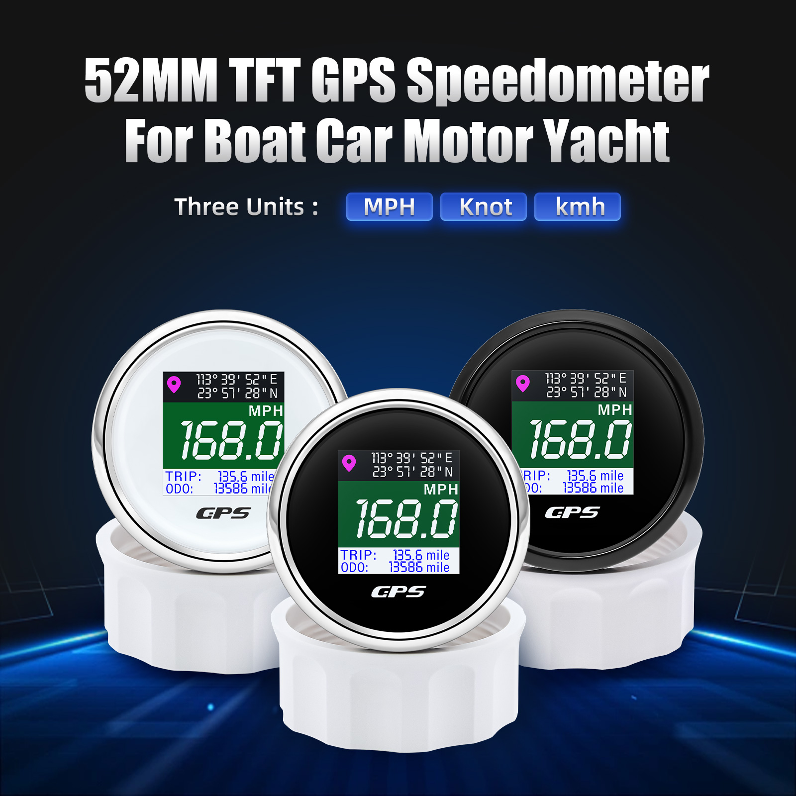 Velocímetro GPS con antena GPS, odómetro de pantalla TFT de 2 ", 52mm, pantalla Digital de viaje para 12V y 24V, para coche, barco, motocicleta, yate, MPH, KMH