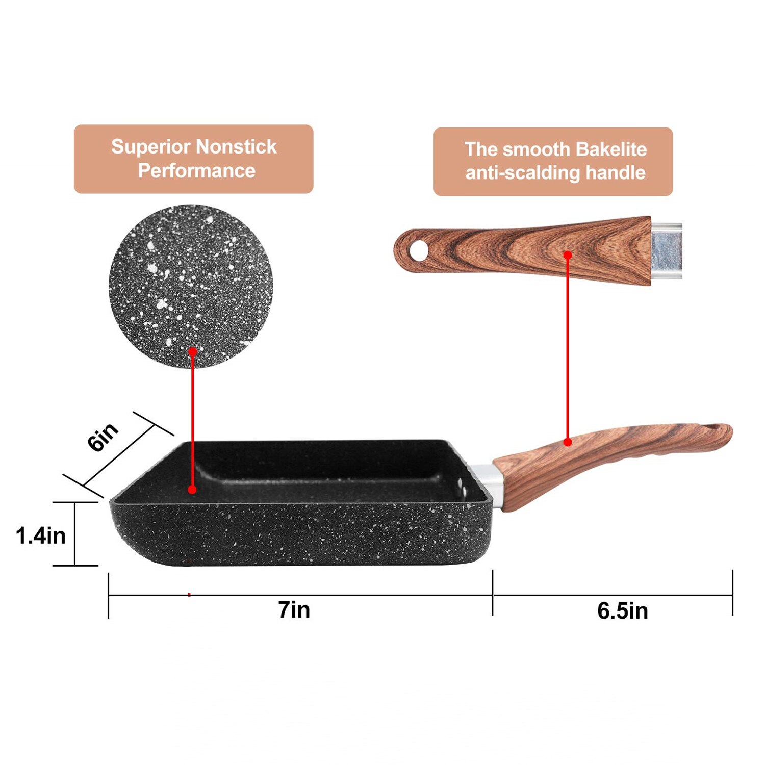 Japanese Omelette Egg Pan Nonstick Retangle Frying Pan with Anti Scalding Handle, Stove and Induction Hob Compatible