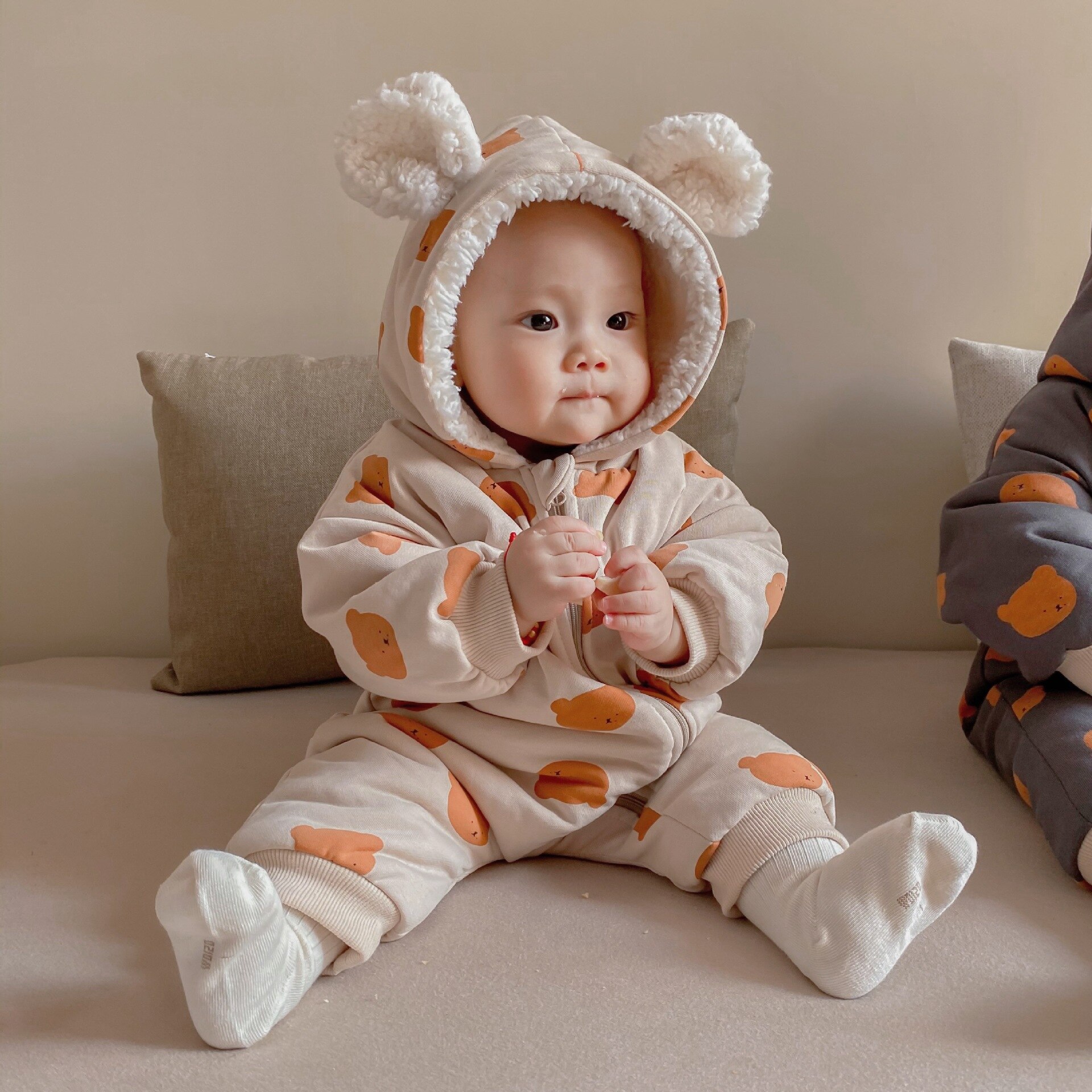 Peleles de oso para bebés, prendas de vestir acolchadas de algodón para niños pequeños, forro polar, mono, ropa, trajes, Invierno grueso,: YCM275beige white / 24M   90cm