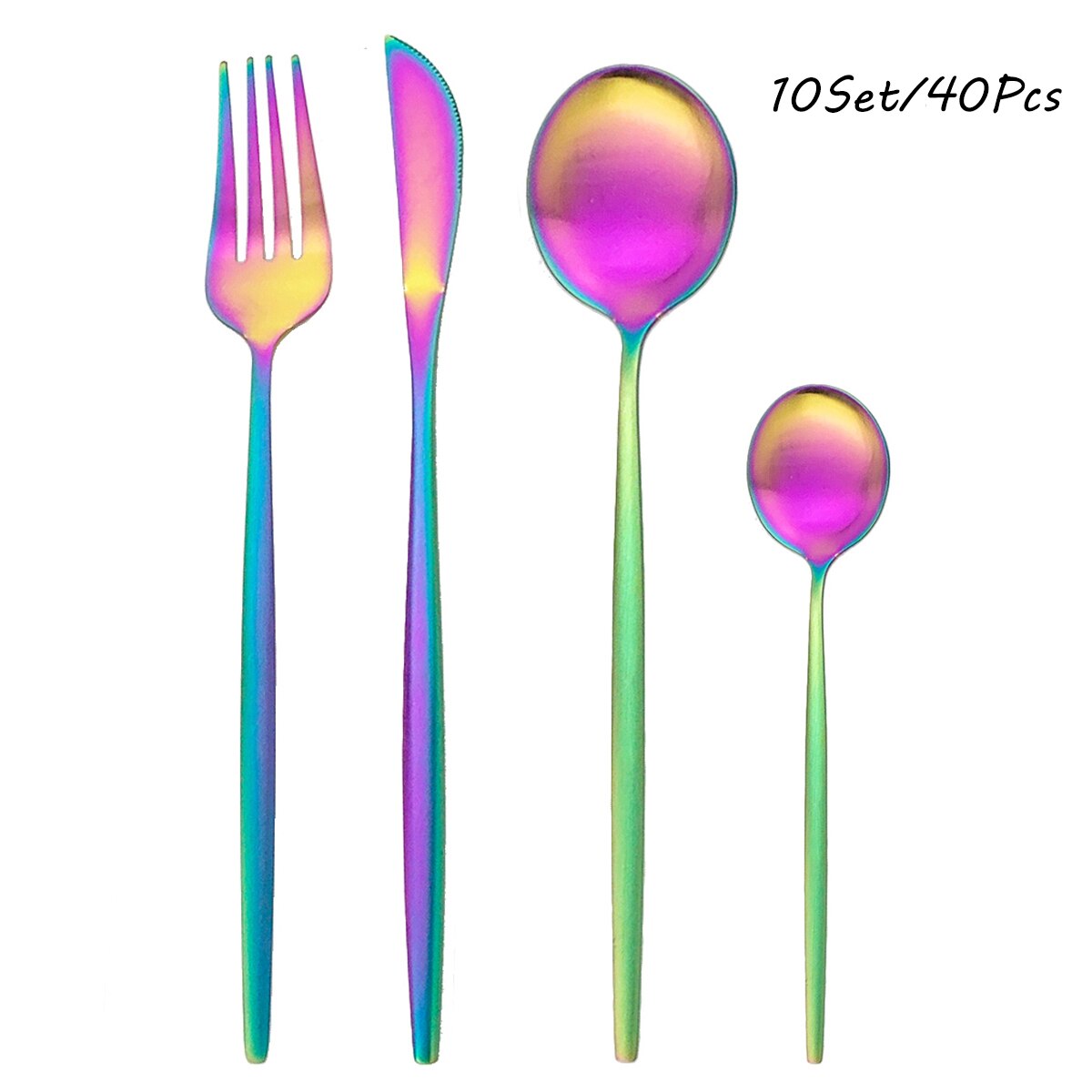 Western 40Pcs Black Matte Cutlery Set 304 Stainless Steel Dinnerware Set Knife Fork Spoon Flatware Kitchen Silverware: 40pcs Rainbow