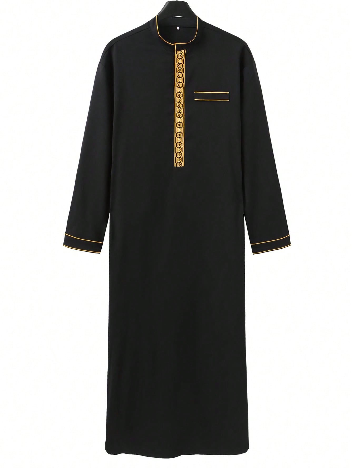 Robe longo masculino estilo étnico muçulmano, popular, elegante e luxuoso, bordado, preto, longo, casual, solto, masculino