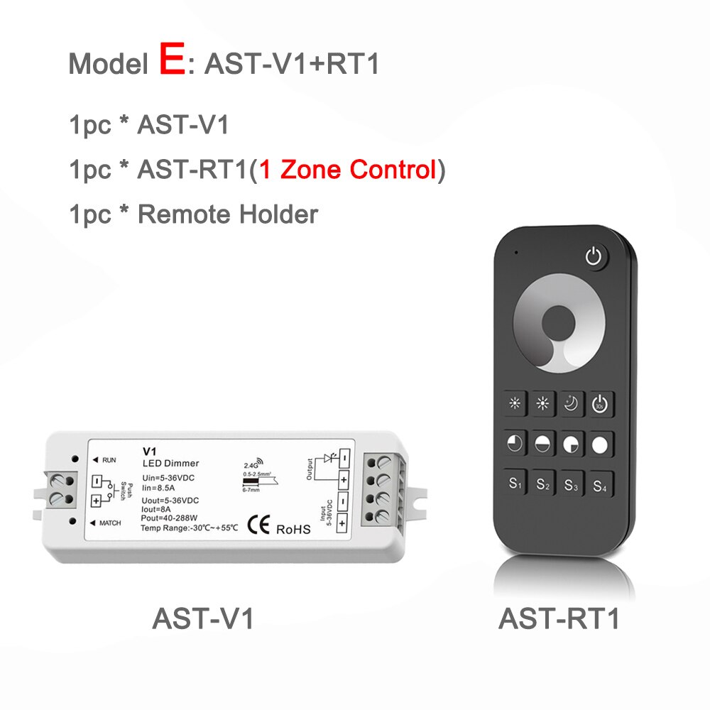 LED Dimmer 12V 24V PWM RF 2.4G Wireless Touch Remote Controller 5V 36V Smart Wifi Dimmer Switch for Single Color LED Strip Light: Model E