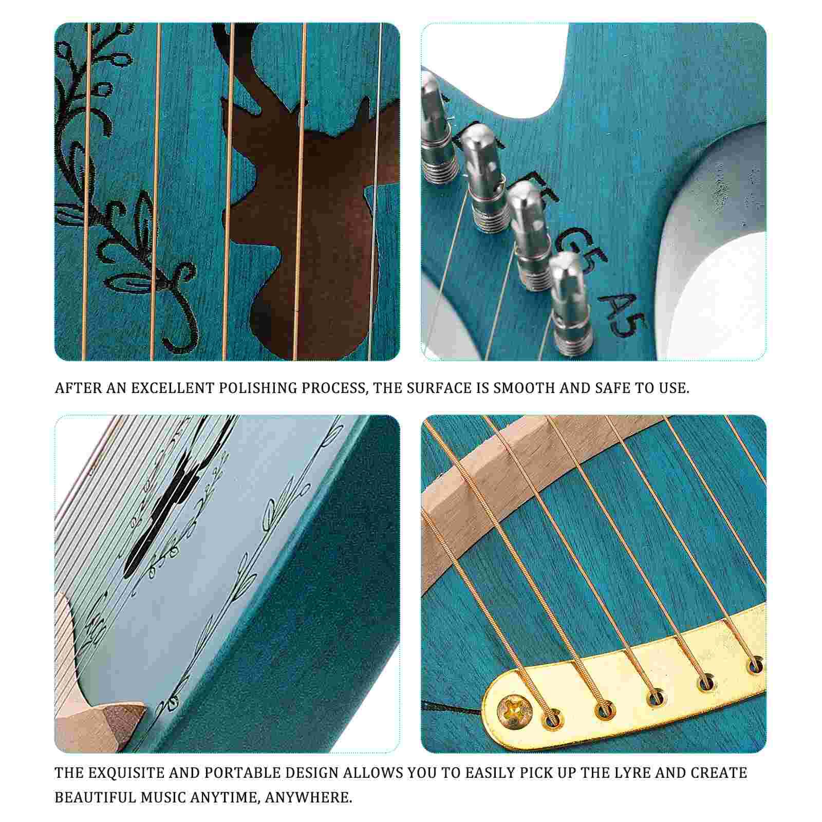 1 Set of Wooden 16-string Lyre Harp Portable Harp String Musical Instrument (Blue)