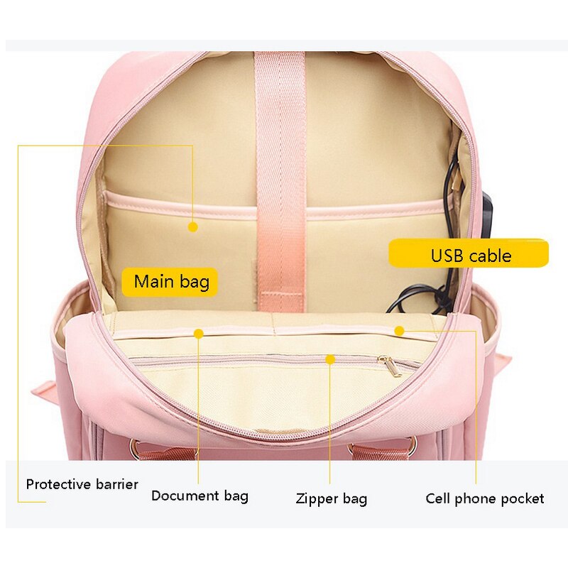Waterdicht Anti Diefstal 13 14 15 Laptop Vrouwen Rugzak 15.6 Inch USB Meisje Rugzak Vrouwelijke Roze Multifunctionele Rugzak Tas Grote