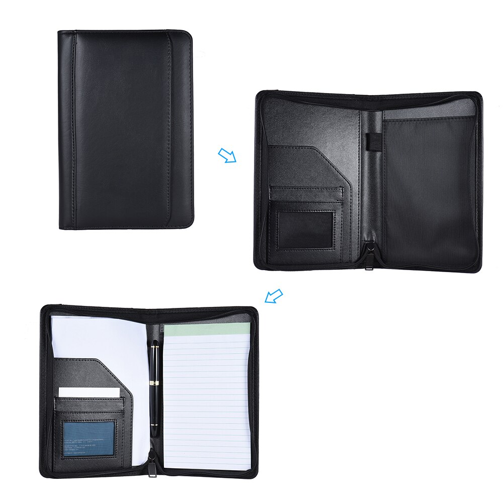 Portable Business Portfolio Padfolio Folder Document Case Organizer PU Leather with Business Card Holder Memo Note Pad