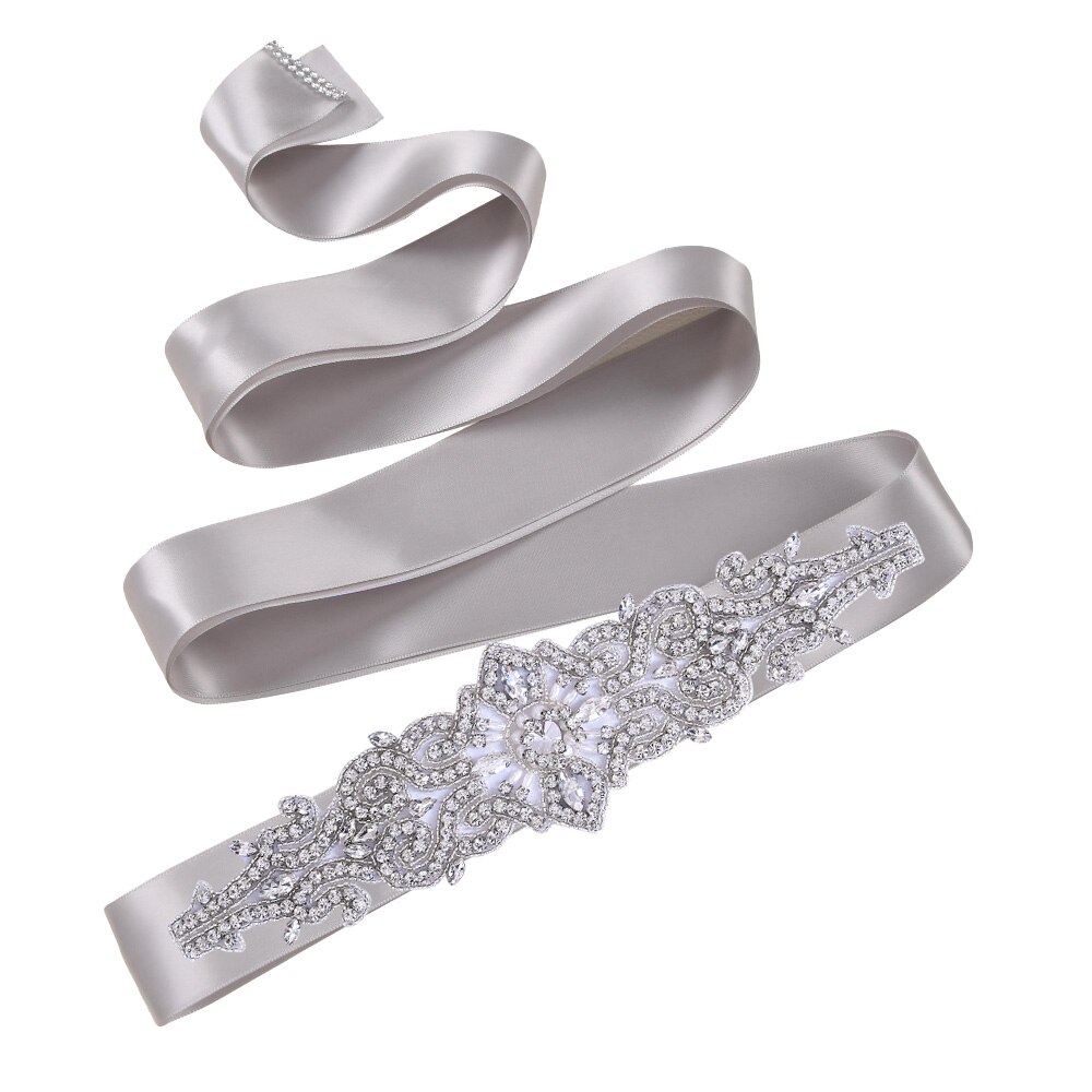 TOPQUEEN S26 Luxus Strass Hochzeit Kleider Gürtel Frauen Kristall Gürtel für Braut Hochzeit Bund Jewel Gürtel Braut Schärpen: Gray ribbon
