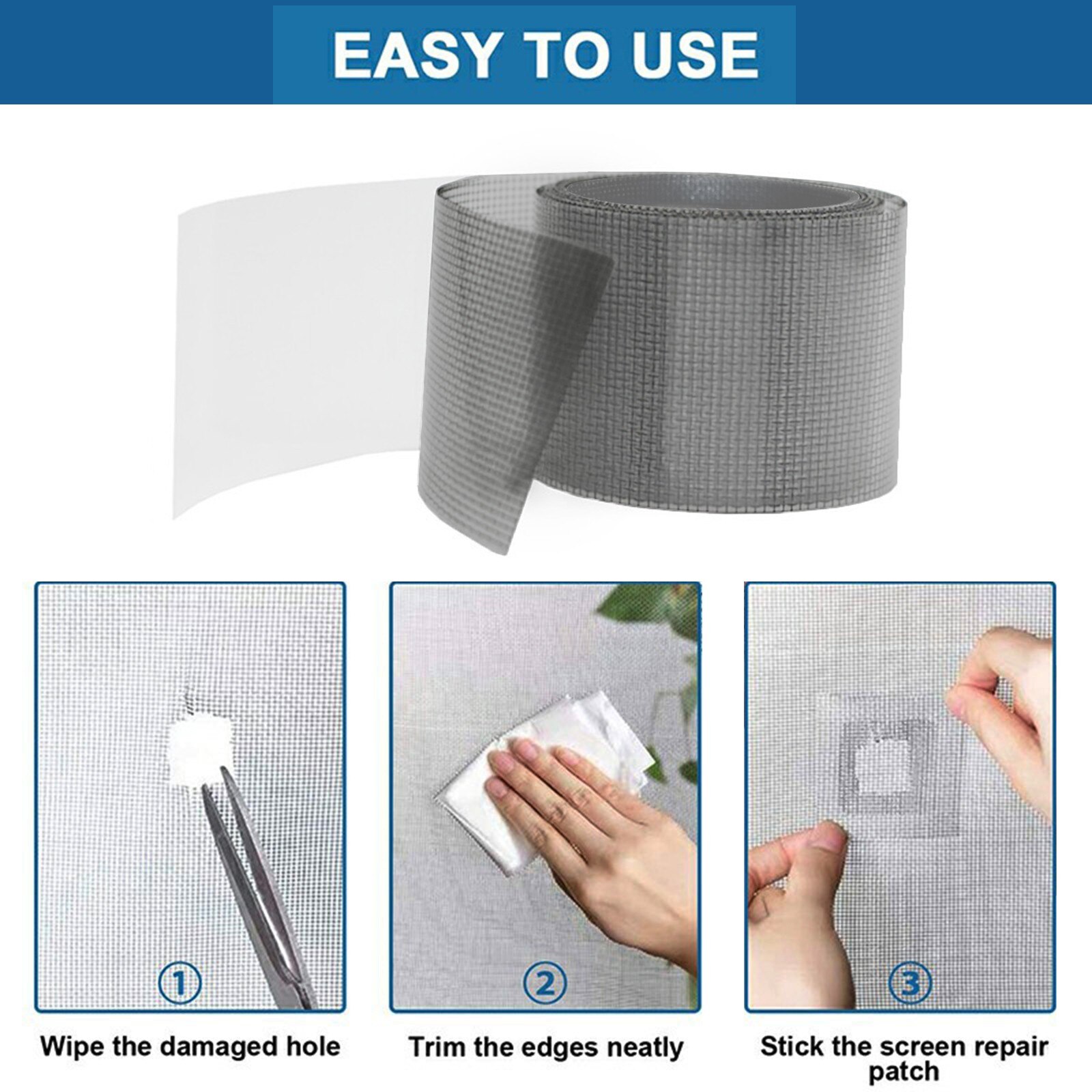 1pc Window Screen Repair Kit Strong Adhesive Waterproof Tape Fiberglass Covering Mesh Repair For Window Screen And Screen Door