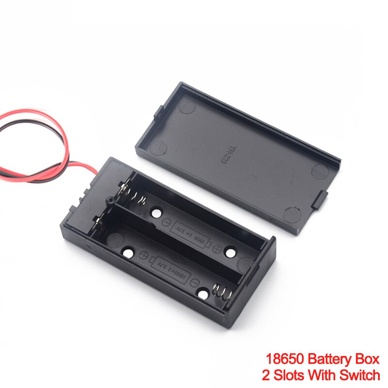 AA 18650 Black Battery Storage Case DIY battery box 1 2 3 4 Slots Batteries Container with ON/OFF Switch with Cable: 18650x2 slots