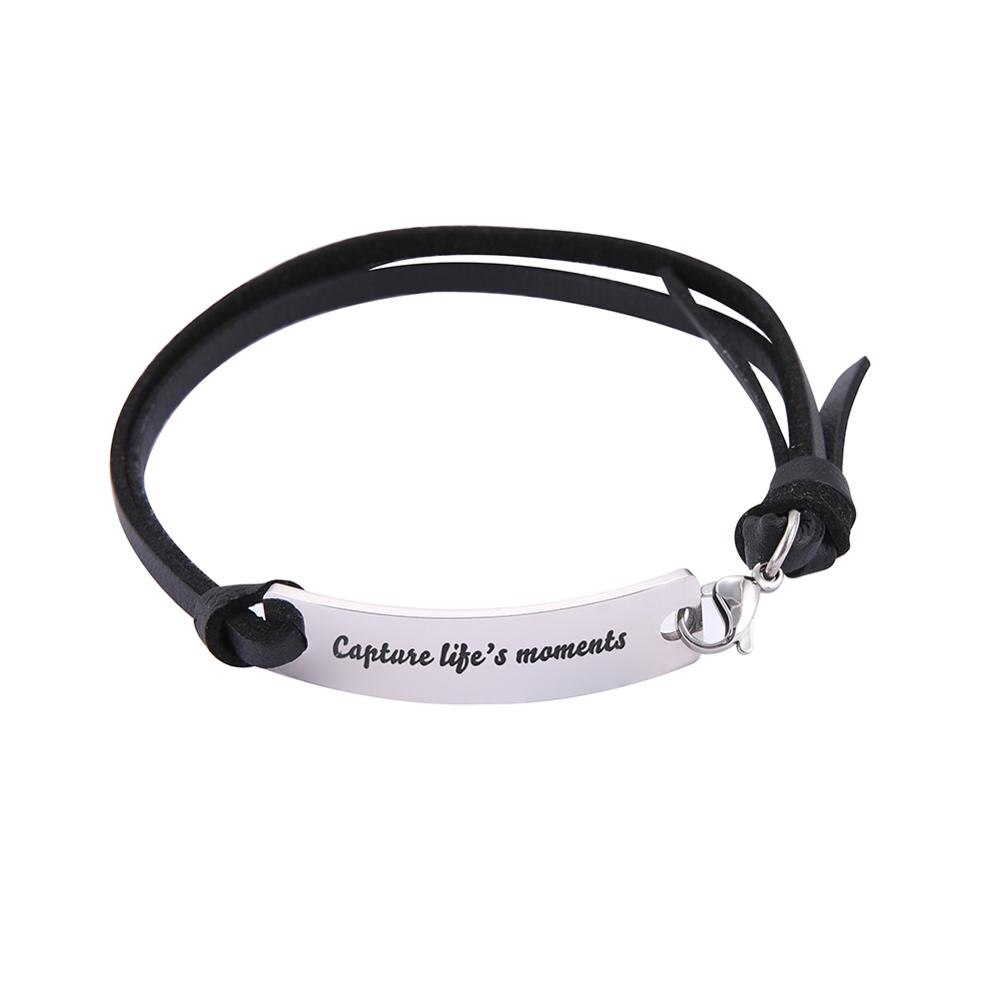 Skyrim-pulsera clásica de cuero Mantra para hombre, brazalete de acero inoxidable con palabras, , te quiero a la luna y la espalda: Capture moments / Dark brown