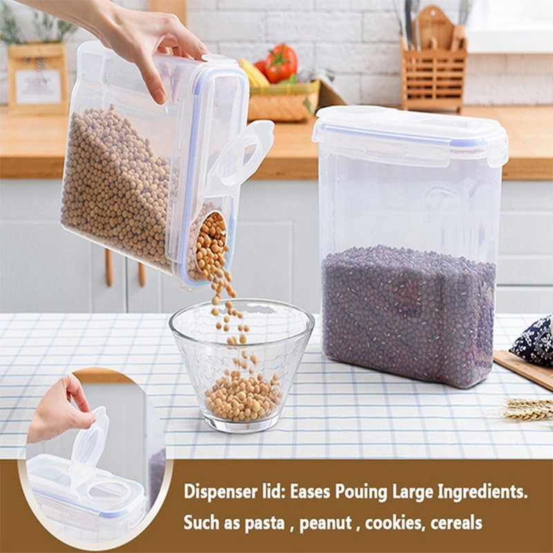 Hoomall 4L Cereal Dispenser Cereal Storage Containers Square Plastic Storage Tanks Kitchen Food Preservation Container