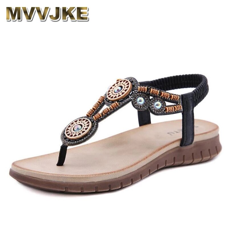 Tongs plates en strass pour femmes, sandales d'été, style bohémien, chaussures confortables à la
