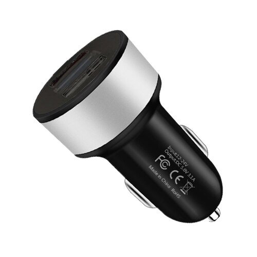 Chargeur de voiture double USB, 18W, 3,1 a, rapide, affichage LCD, 12-24V, allume-cigare, pour iPhone, Samsung: silver