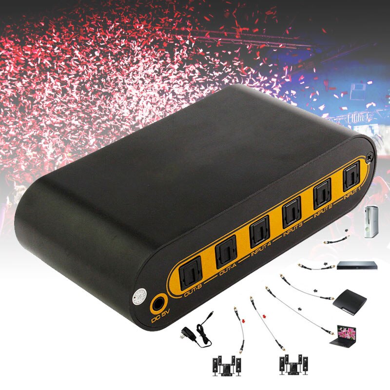 Audio Matrix 4 in 2 Out Digital Optical Audio Video Converter SPDIF Splitter Adapter LFX-ING
