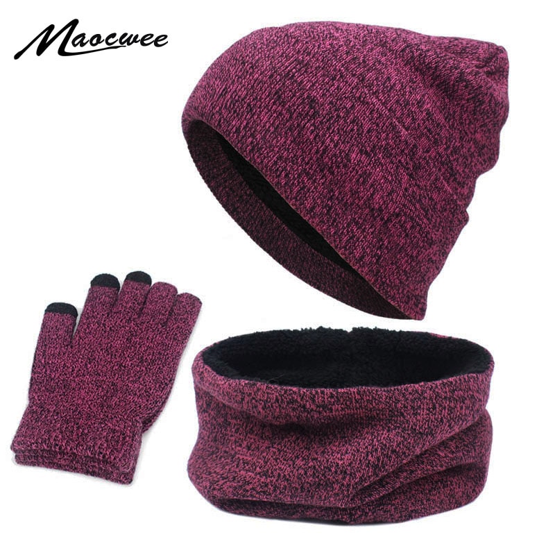 Ensemble de trois pièces pour hommes et femmes, chapeaux, écharpes, gants, pour l'hiver, , écran tactile, chapeau épais, pour garçons et filles