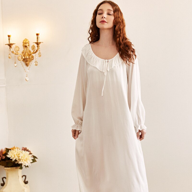 Victorian Cotton Nightgowns Women White Long Night Dress Autumn Loose Large Size Long Robe Peignoir Nightwear Princess Sleepwear