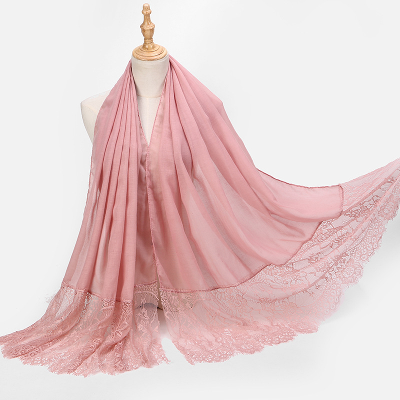 Longue dentelle populaire bords écharpe Hijab femme plaine Maxi châle enveloppement fleur dentelle florale Foulard Viscose coton musulman écharpe Hijabs