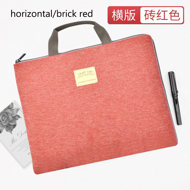 A4 Large-capacity Student Test Paper Folder Business Information Organ Bag Storage Bag School Classification Office File Bag: Horizontal Brick Red