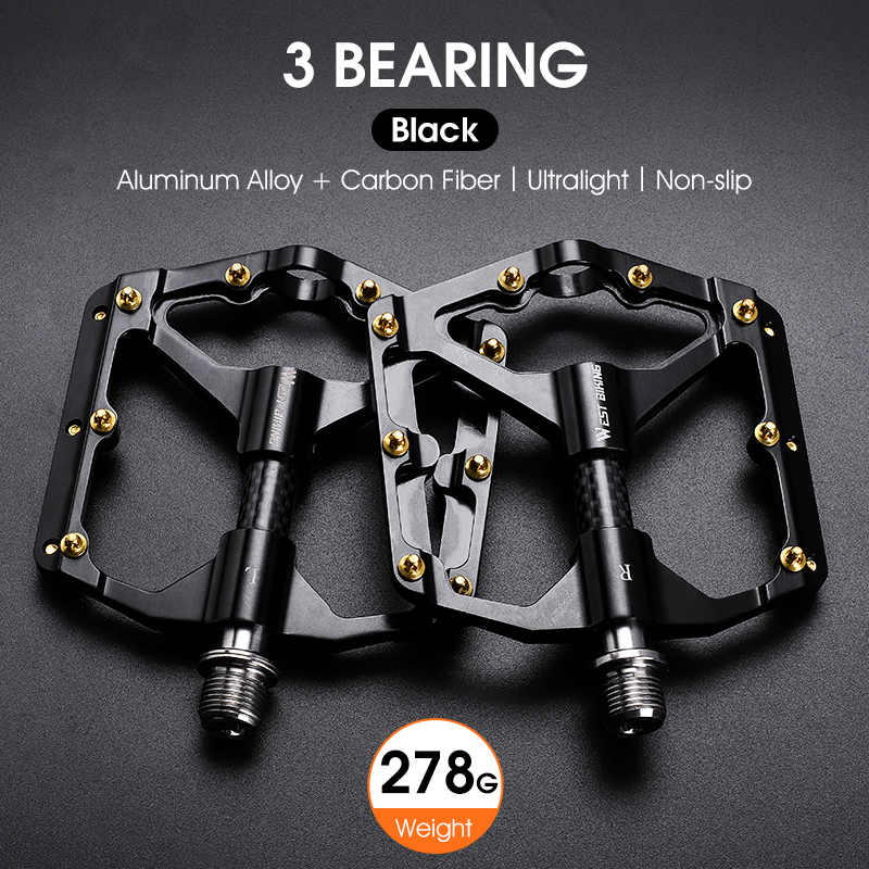 WEST BIKING-Pedal de fibra de carbono para bicicleta de carretera, 3 rodamientos, aleación de aluminio, antideslizante, accesorios para bicicleta de montaña: Gris claro