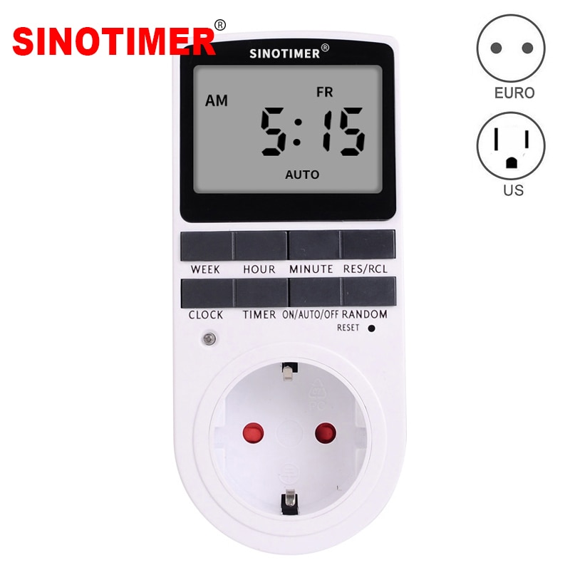 Household EU US Plug Timer Switch 110V 230V Programmable Kitchen Timer Outlet with Alternative 12 /24 Hour System