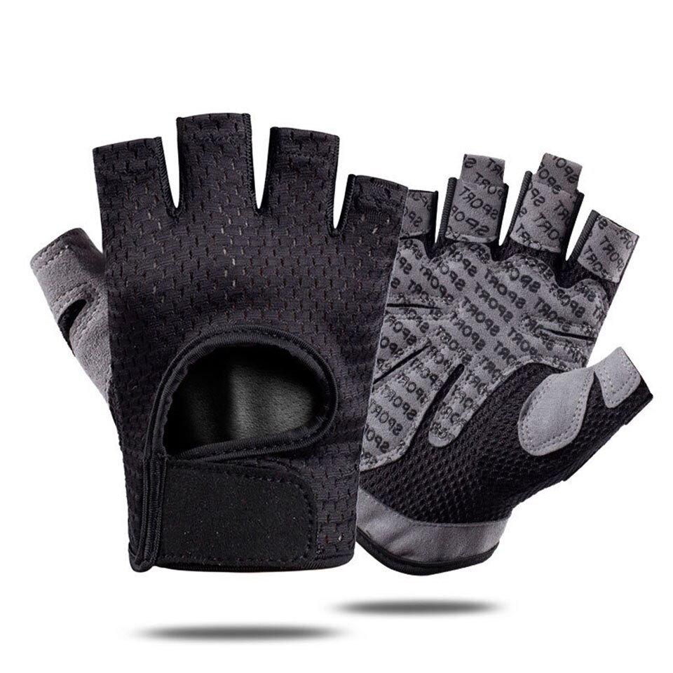 1 coppia Donne Degli Uomini Palestra Mezza Finger Gloves Sport Fitness Esercizio di Formazione Guanti di supporto Polso Anti-Resistenza Allo Scivolamento Guanti di Sollevamento Pesi: Black / S