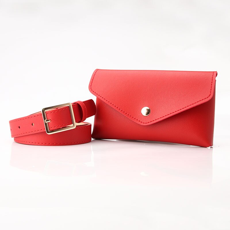 BQ-Bolso pequeño de cuero a la para mujer y niña, Mini bandolera, cinturón: Rojo