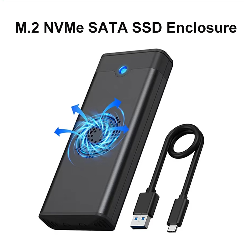 10Gbps M.2 NVME SATA SSD Case with Built-in Cooling Fan TypeC SSD Enclosure NVME NGFF SSD Adapter Support M.2 2242 2260 2280: Gold