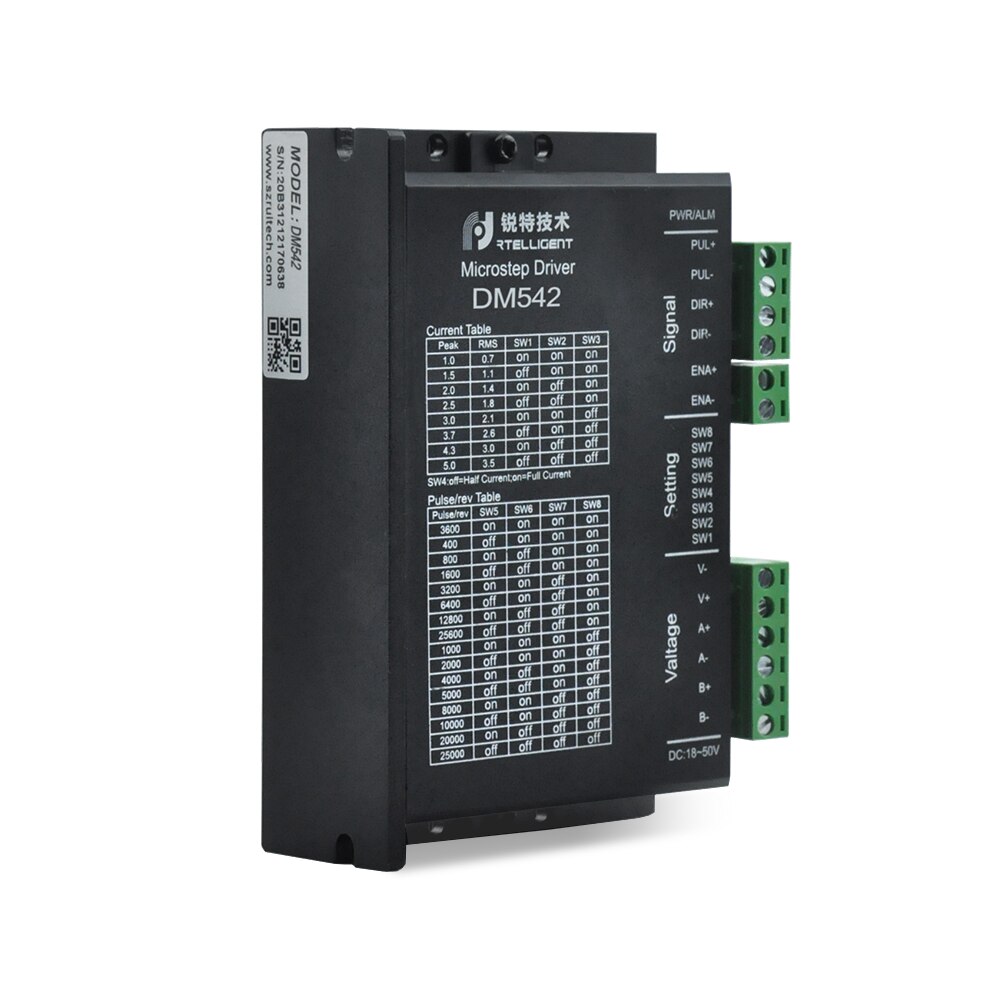 Rtelligent fábrica tomada dm542 nema 23 driver de motor passo cnc kit 5.0a 24-50vdc dc driver de motor para nema 17 23 motor deslizante