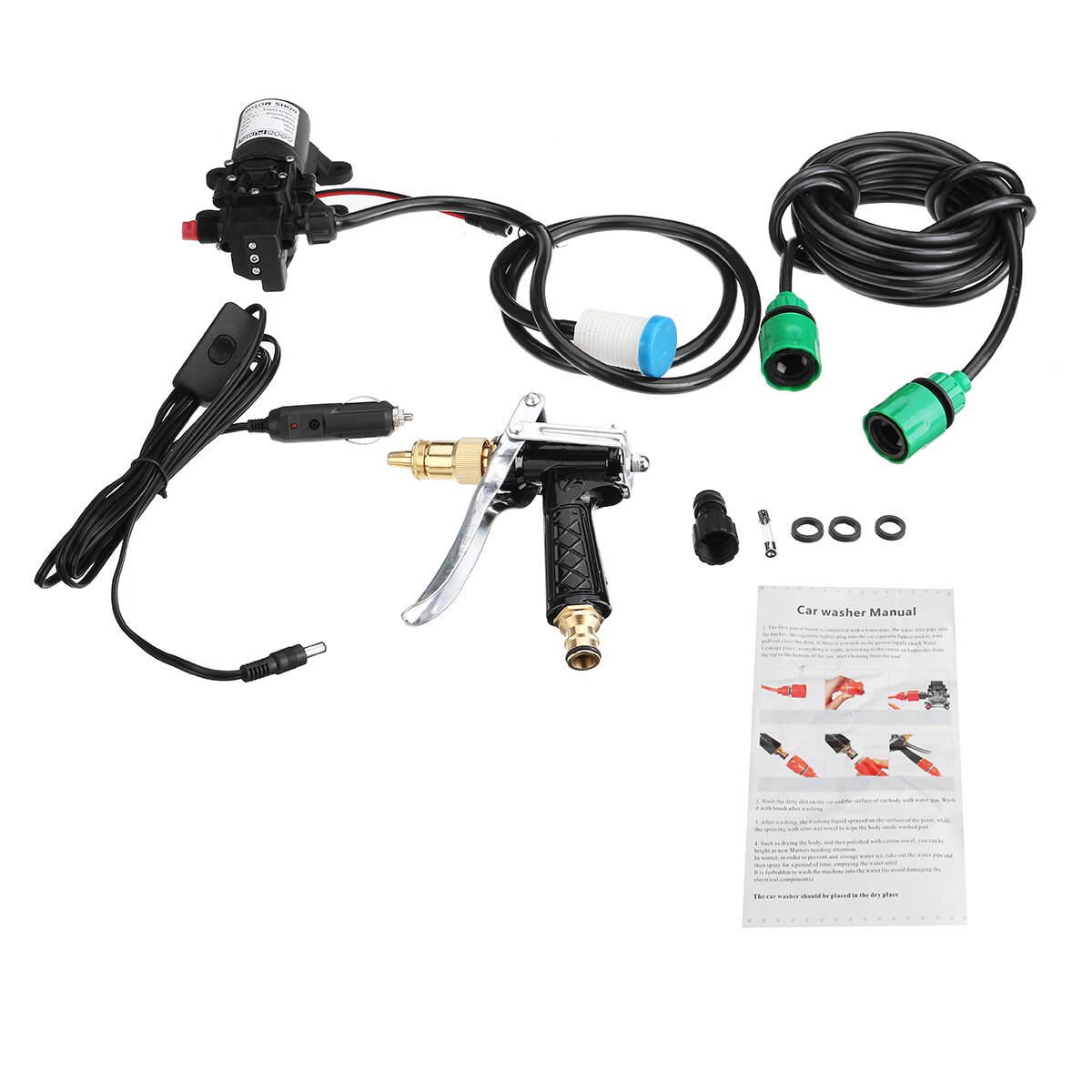 80W 12V Hoge Druk Auto Elektrische Wasmachine Squirt Spuit Wassen Zelfaanzuigende Pomp Water Cleaner Voor Auto wassen Gereedschap + Adapter