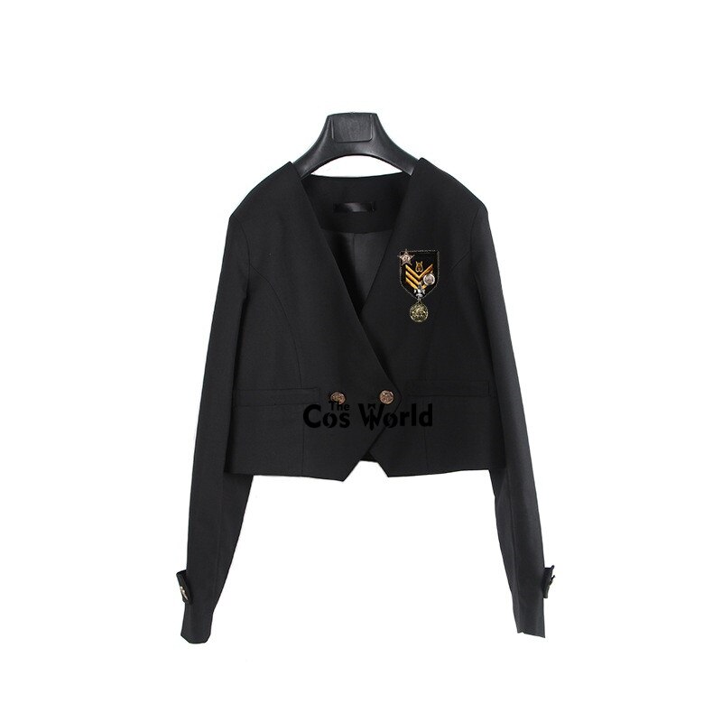 [Gao Qiao Zhong] Japanese Womens Girls Spring Autumn Collarless Suits Blazer Long Sleeve Jackets Coats For JK School Uniform: Black / XL