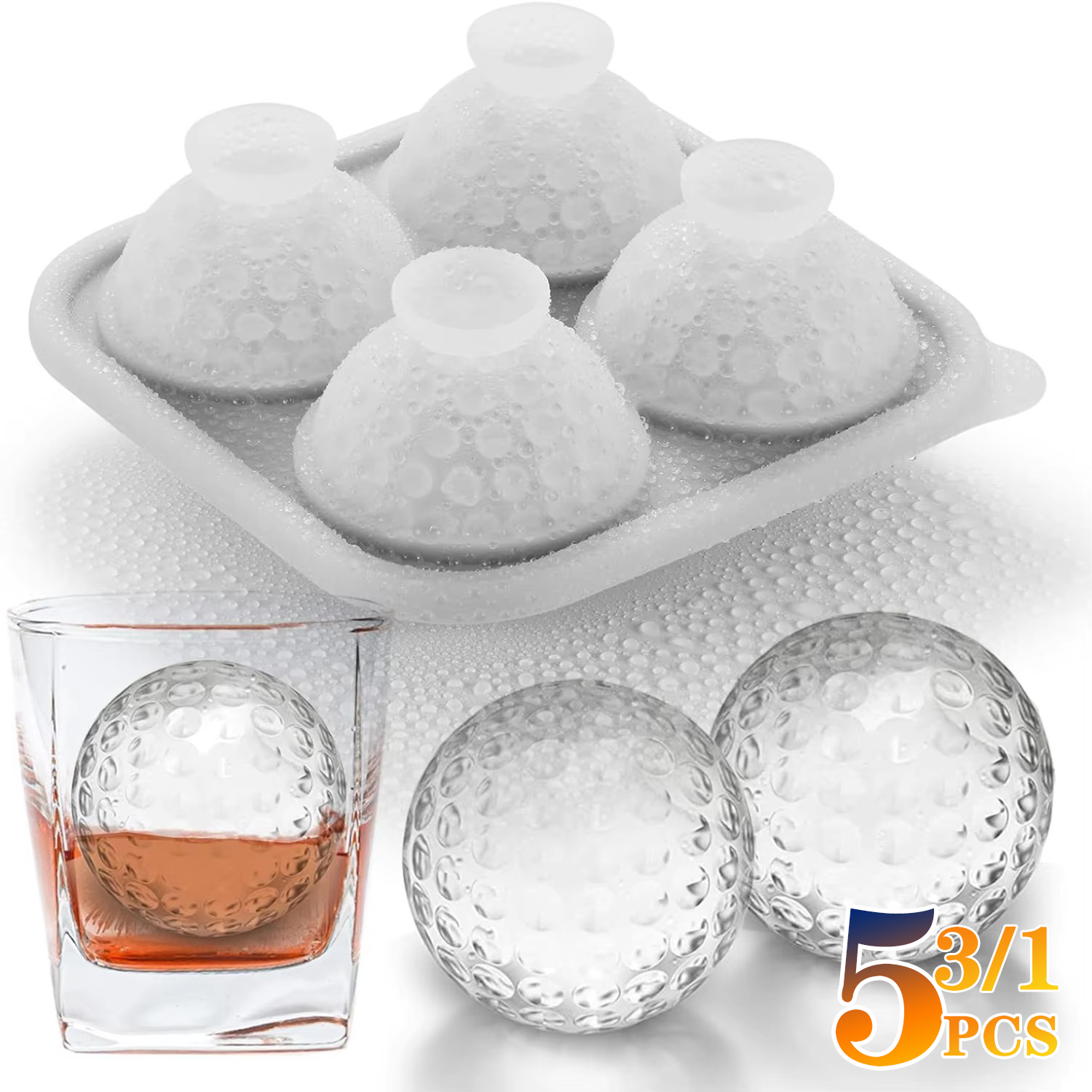 1/3/5PCS Ice Cube Mold 3D Golf Ice Puck Hockey Tray Mold Whiskey Silicone Ice Box Silicone Ice Tray Ice Hockey with Funnel