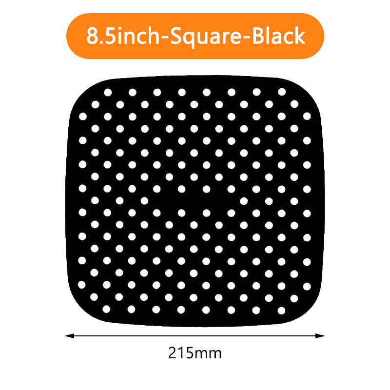 Tapis de revêtement de friteuse à Air en Silicone, antiadhésif, revêtement intérieur de cuisson pour accessoires de cuisine, rond et carré réutilisable: 8.5inch-Square-Black