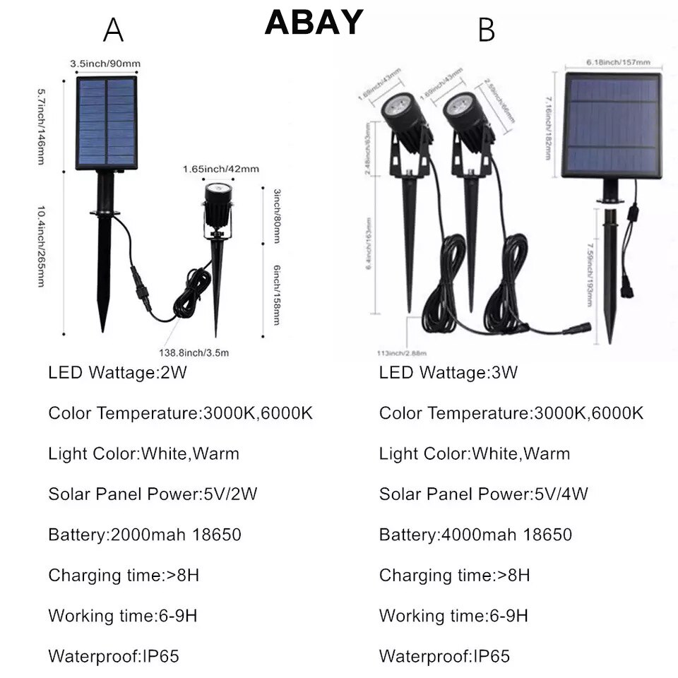 Solar Spotlight Waterproof IP65 Solar Powered LED Landscape Solar Lawn Lights Outdoor/Garden/Courtyard/Lawn/Backyard Lamps