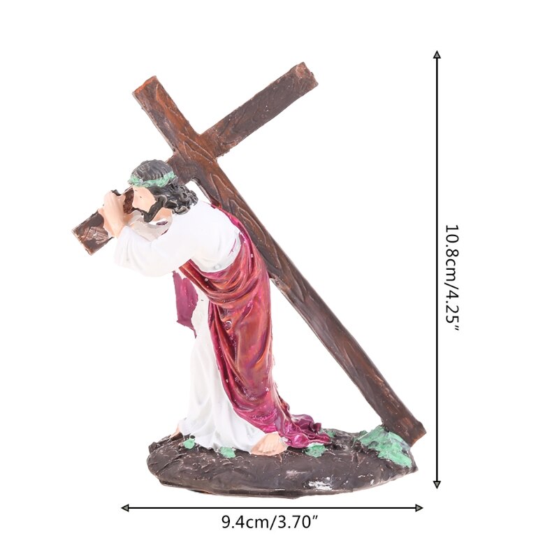 Jezus Carring De Cross Standbeeld Religieuze Beeldjes Christian Hars Ornament Heilige Katholieke Ambachten Home Office Chruch Auto B03E