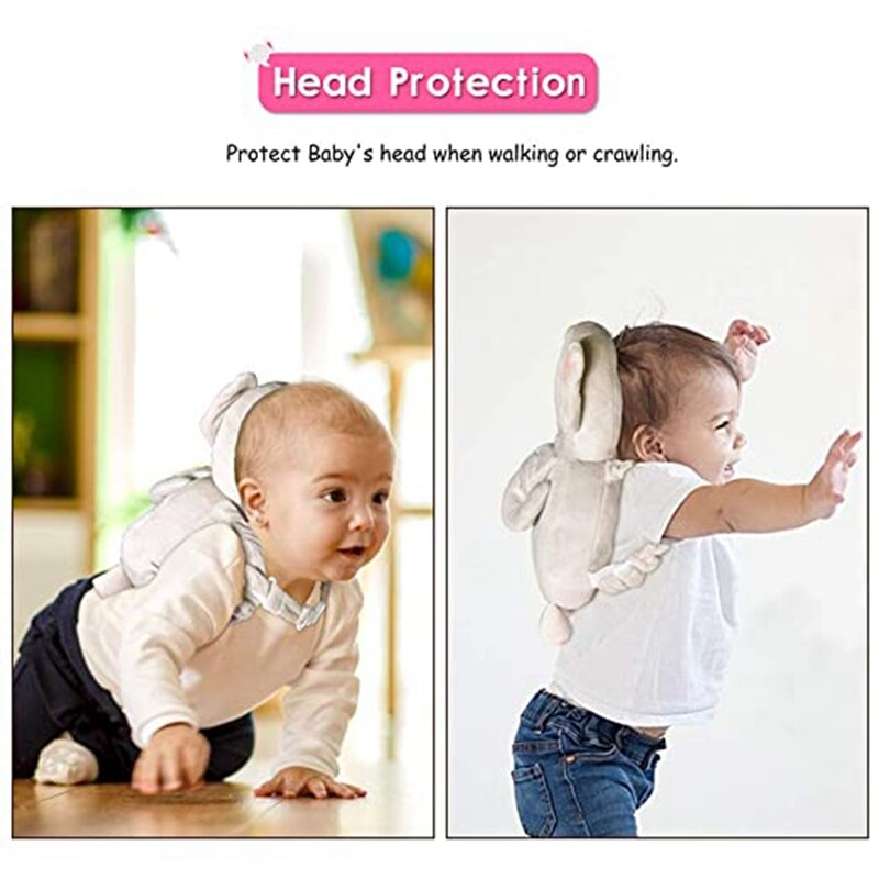 Baby Head Protector Toddlers Head Safety Pad Cushion Baby Back Protection Prevent Head and Shoulder Injured Gray