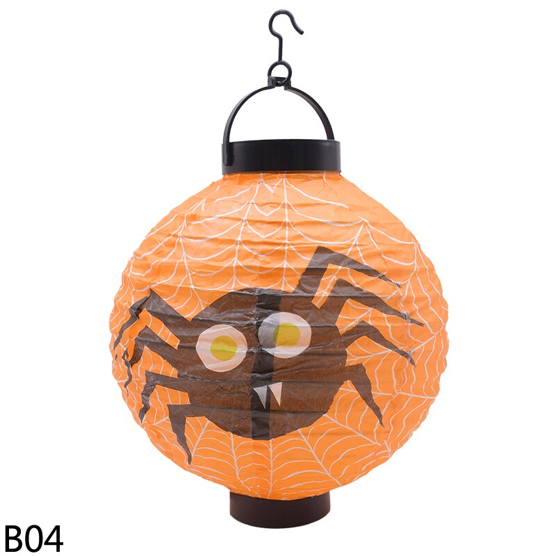 1 stk 20cm/7.8 '' halloween papir lanterner led lys græskar flagermus edderkop kranium gyser lanterne til bar hjem halloween fest indretning: B04 edderkopper