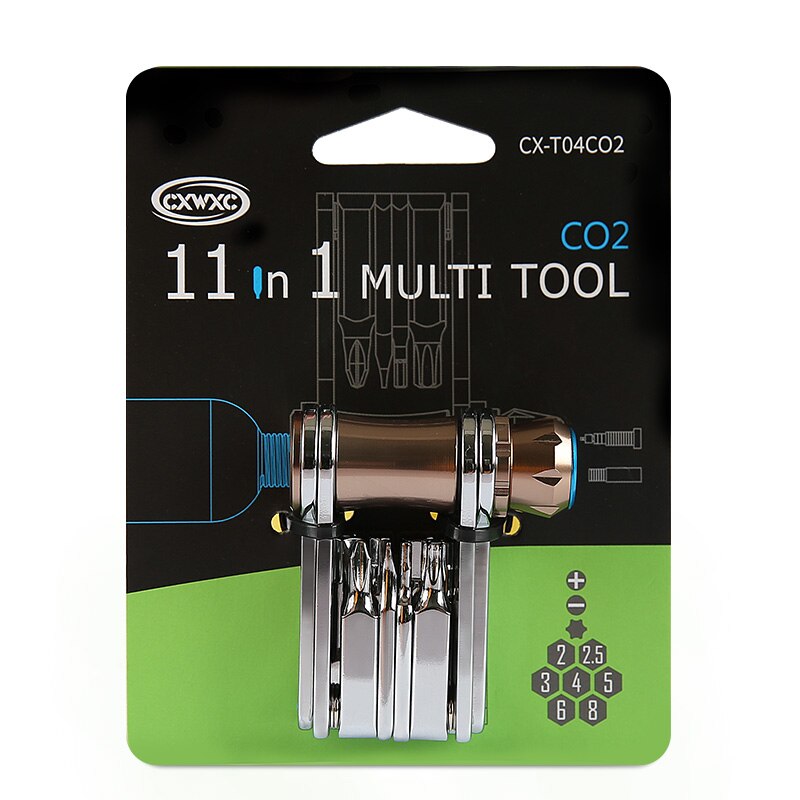 Cxwxc 16 in 1 /11 in 1 cykel multireparationsverktygssats insexbitar skruvmejsel patron inflator mtb cykel mini reparationsverktygssats: Cx -t04 co 2