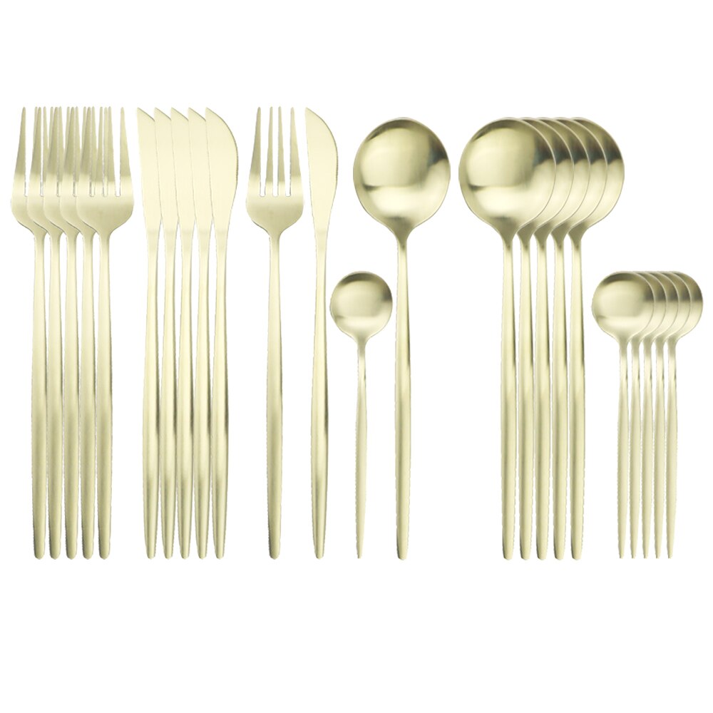 Couverts bleu en acier inoxydable 410, 24 pièces, service de table, coutellerie, cuillère, fourchette, couteau, argenterie, coutellerie: Champagne