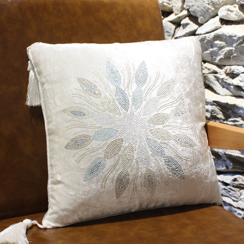 Coussin en velours avec strass noirs, oreiller de luxe, pour canapé, voiture, diamant