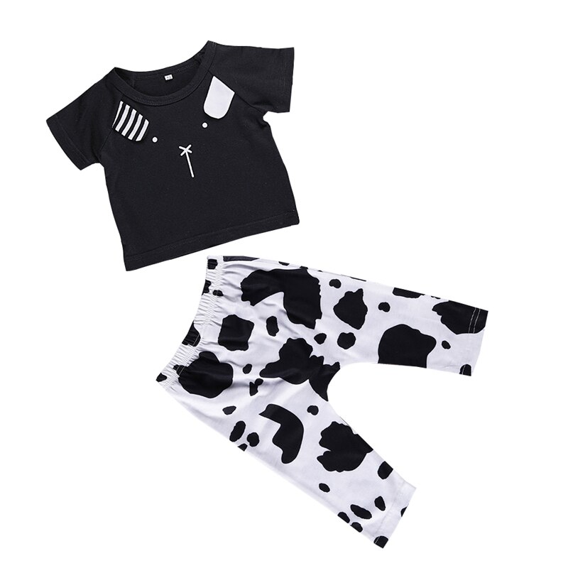 Sommer nyfødte børn baby dreng bomuld t-shirt toppe+ko printede bukser bukser outfits tøj 2 stk.