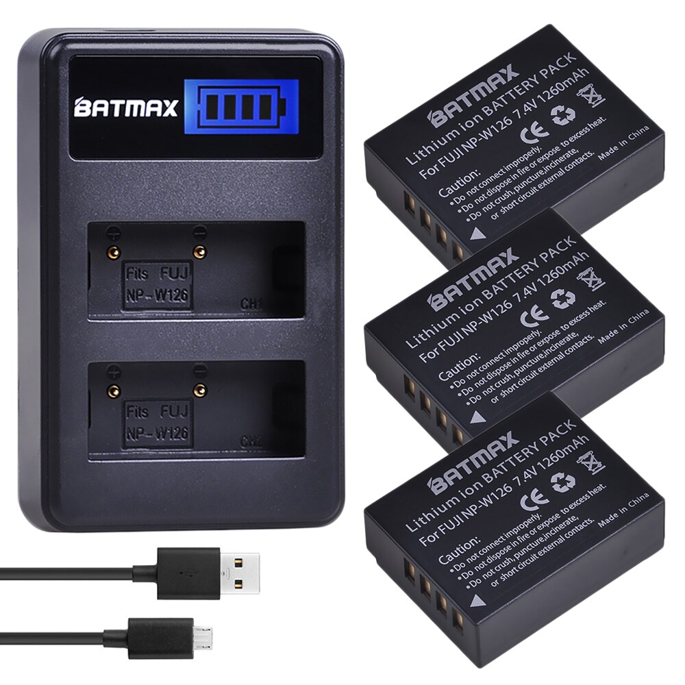 2 uds. 1260mAh NP-W126 NP W126 NPW126 baterías + LCD cargador Dual para Fujifilm Fuji X-Pro1 XPro1 X-T1 XT1, HS30EXR HS33EXR X PRO1: 3Pcs set
