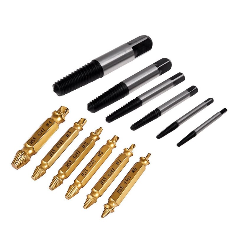 2 Set Hardware Tool Screw Bolt Nut Extractor Remover Tools - 1 Set Gold & 1 Set Black, Silver