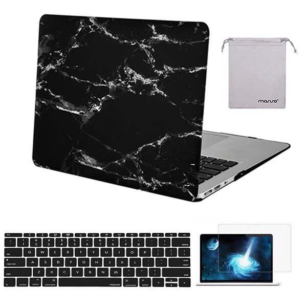 Mosiso laptophoes voor macbook air 13 inch,  a1466 a1369 + siliconen toetsenbordhoes + schermfolie + opbergtas: Zwart marmer