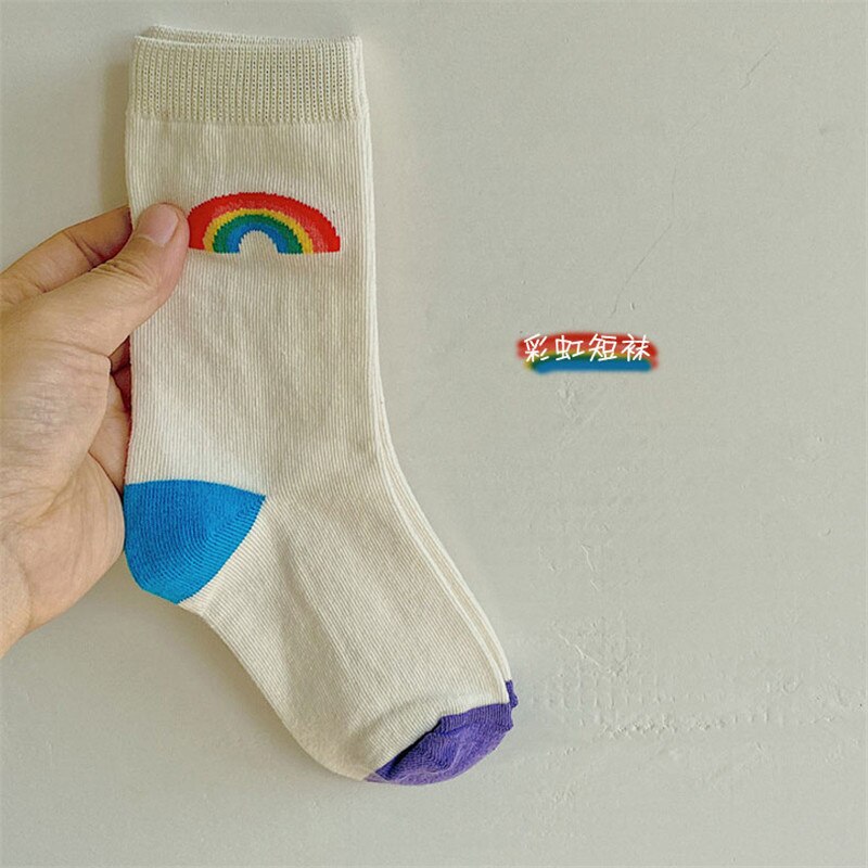 Toddler Rainbow Tube Socks Stylish Cotton Socks For Boys and Girls European American Style Children Sock: White / 1-3T