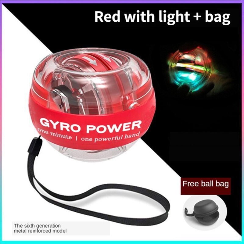 Led Gyroscopische Powerball Autostart Bereik Gyro Power Wrist Ball Met Teller Arm Hand Spier Kracht Trainer Fitnessapparatuur: Red with Bag