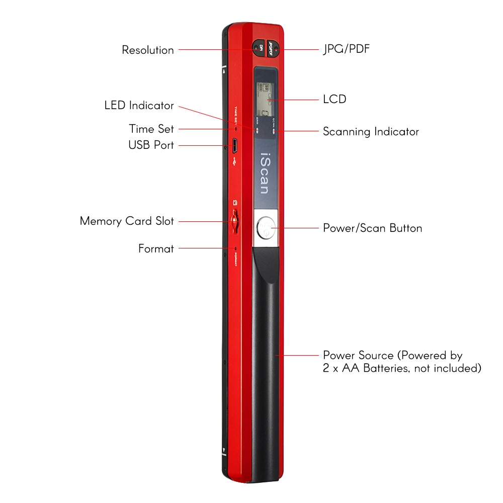 Portable Handheld Wand Wireless Document & Images Scanner A4 Size 900DPI JPG/PDF Formate LCD Display for Business Reciepts Books