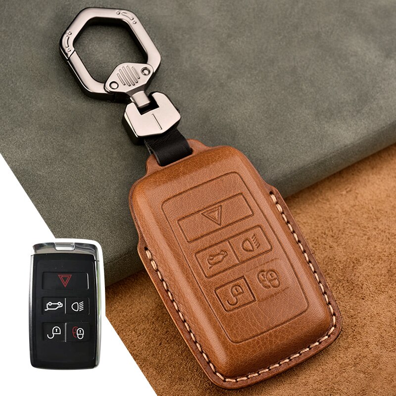 Leather Car Key Cover Full Case for Land Rover Range Rover Sport Evoque Velar Discovery 5 Accessories Protect: brown