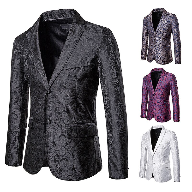 Siteweie herfst winter heren pak casual slank bloemen blazer heren bruiloft feest jas zakelijk vrijetijdskleding jassen  l523: Zwart / Ik
