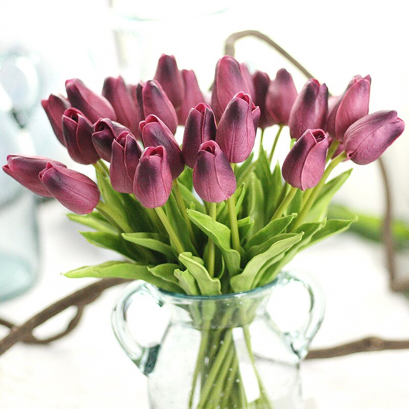 1pc pu tulipan kunstig blomst ekte touch mini tulipan hjem bryllup dekorasjon blomst: 8