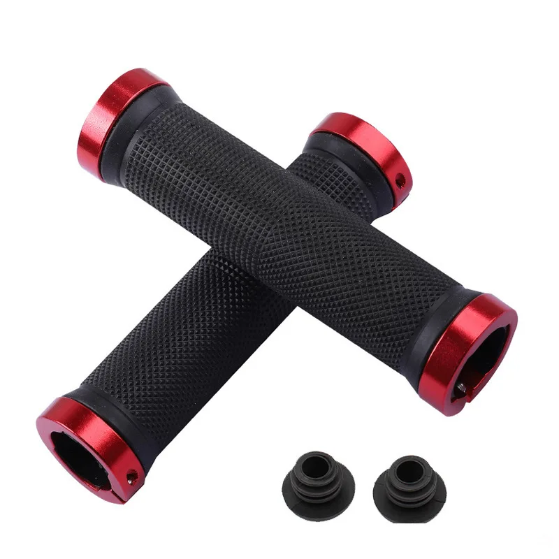 Empuñaduras de goma para bicicleta, bloqueo de aleación de montaña, empuñaduras de manillar de bloqueo Bilateral, funda antideslizante para manillar de ciclismo, accesorios para bicicleta BMX: Rojo