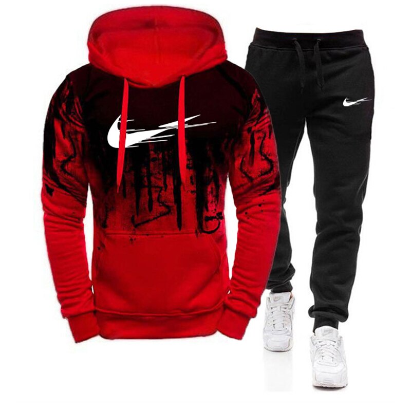 2 -delige heren sportkledingsets herfst/winter dikke heren casual trainingspak met capuchon, 2- delige sweatshirt + joggingbroekset